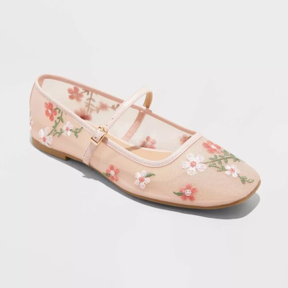 NEW Women's Elsa Eyelet Mary Jane Ballet Flats- Wild Fable™ Pink - Picture 1 of 11